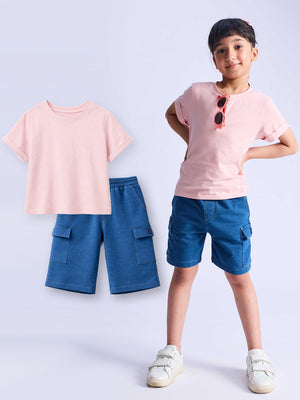2-Pack Girls Basic Crop Tee & Cargo Denim Shorts