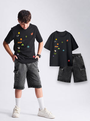 Graphic Tshirt & Cargo Denim Shorts Set