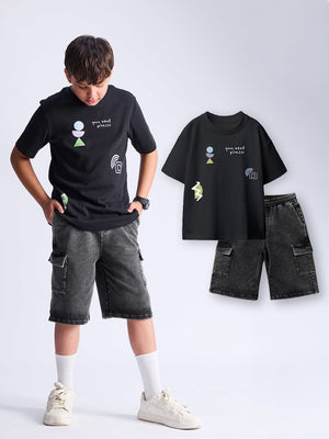 2-Pack Relaxed Graphic Tee & Cargo Denim Shorts