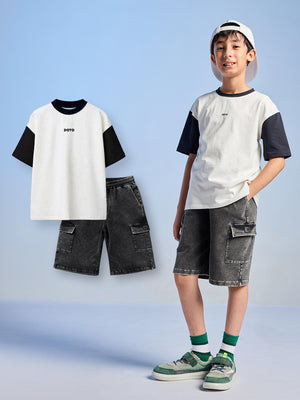 2-Pack Classic Colorblock Tee & Cargo Denim Shorts