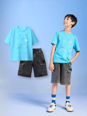 2-Pack Relaxed Graphic Tee & Cargo Denim Shorts
