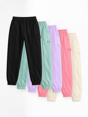 Pack of 5 Girls Cotton Joggers