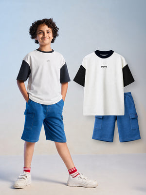 2-Pack Colorblock Tee & Cargo Denim Shorts