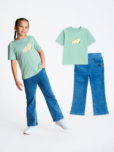 2-Pack Flared Denim & Green Graphic Tee