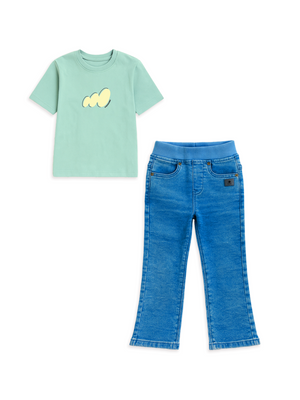 2-Pack Flared Denim & Green Graphic Tee
