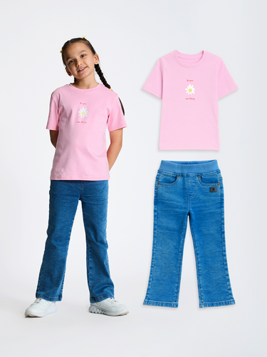 2-Pack Flared Denim & Pink Graphic Tee
