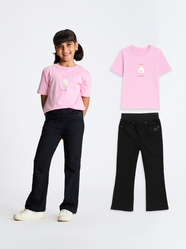 2-Pack Flared Denim & Pink Graphic Tee