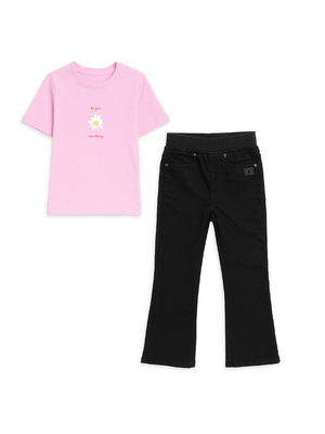 2-Pack Flared Denim & Pink Graphic Tee