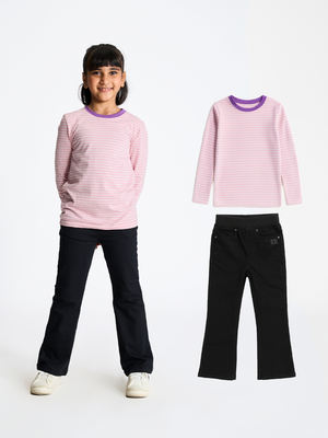 2-Pack Flared Denim & Classic Stripped Tee