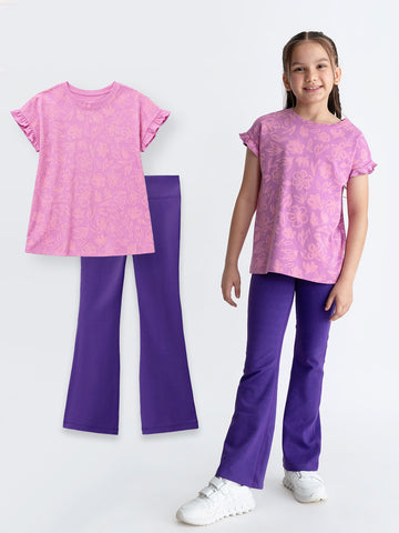 Cotton Long Top & Flared Leggings Set