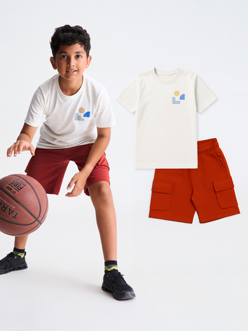 Classic Cotton T-shirt & Ponte Cargo Shorts Set- Clearance