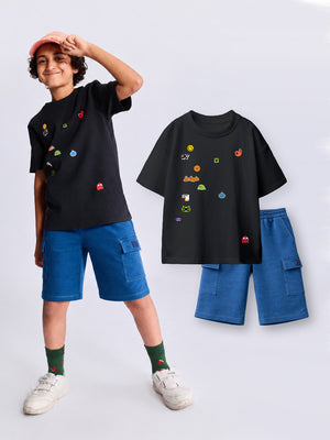 2-Pack Graphic Tee & Cargo Denim Shorts