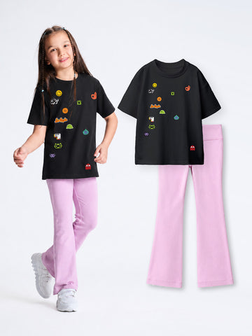 Relaxed Graphic Tshirt & Flared Leggings Set