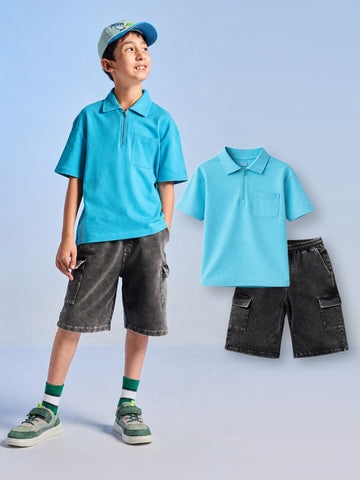 Polo Tshirt & Cargo Denim Shorts Set